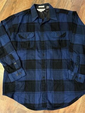 Vintage-Style Blue & Black Plaid Button-Down Shirt Large